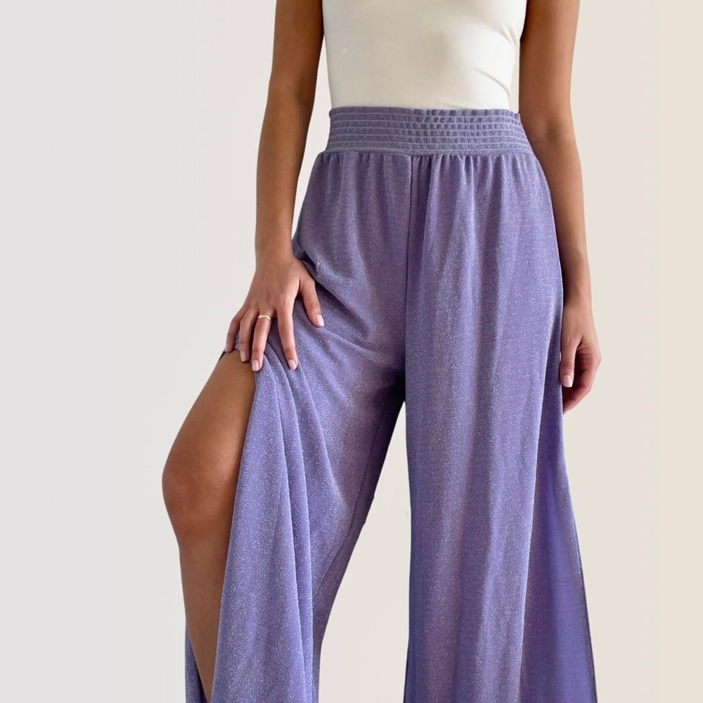 Ramy Brook | Lilac lavender sparkle "Athena" palazzo smocked waist pants | Large